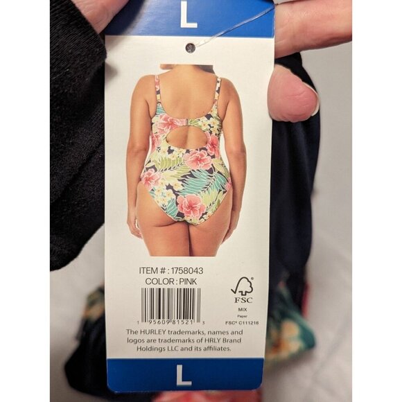 Hurley Ladies' One-Piece UPF 50+ 4-Way Stretch Swimsuit Pink Floral Size Small L - Picture 7 of 10